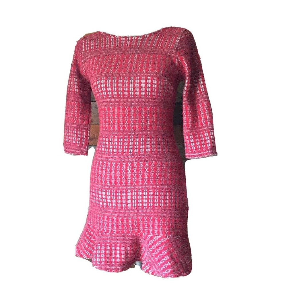 Just Me Women's 3/4 Sleeve red woven Dress Chloe Dao